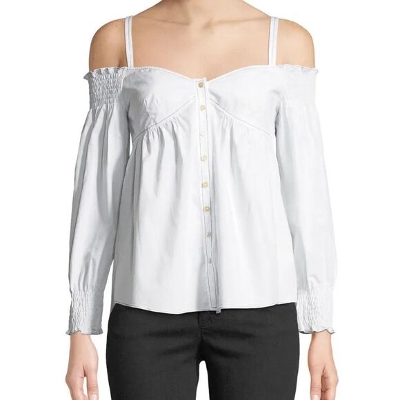 Rebecca taylor OffShoulder Poplin Button-Front Top - Picture 1 of 7